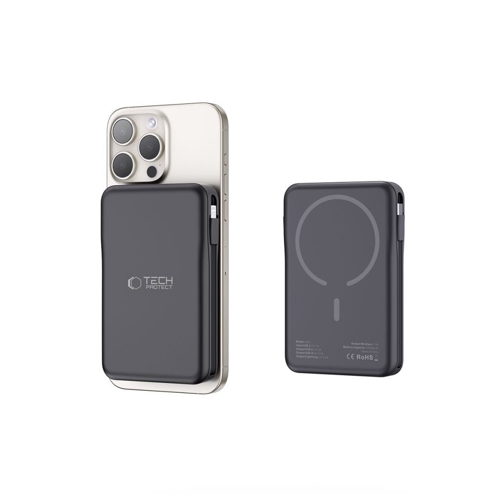 Tech - Protect PB31 Lifemag Ασύρματο MagSafe PowerBank Κινητού 10000 mAh με Ενσωματωμένο Καλώδιο Type - C και Lightning - Black