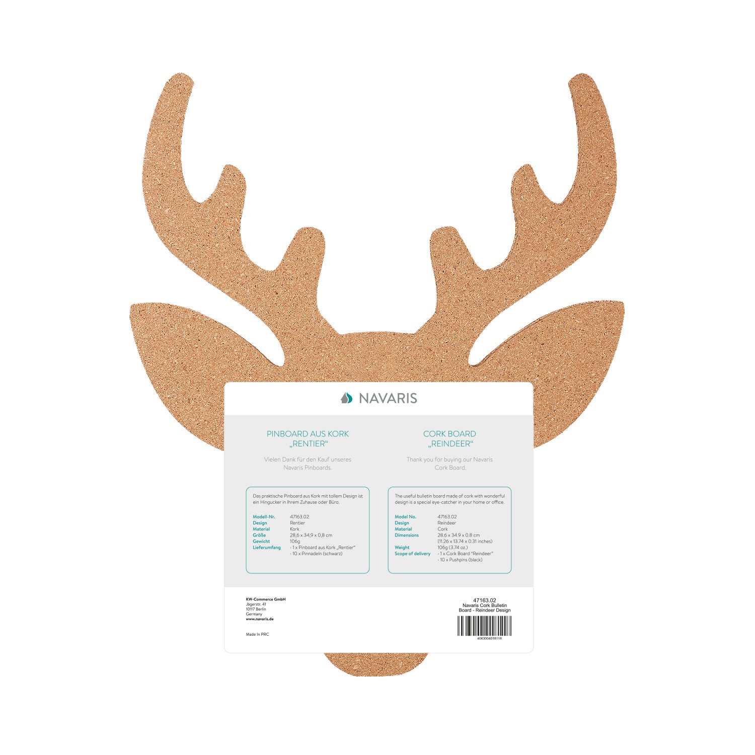 Navaris Cork Notice Board - Πίνακας Ανακοινώσεων με Πινέζες - Design Reindeer - Brown - 47163.02