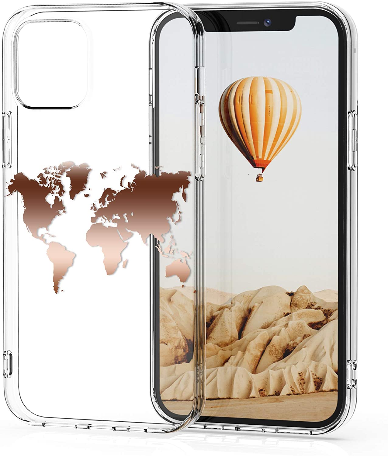 KW iPhone 12 / iPhone 12 Pro Θήκη Σιλικόνης TPU Design Travel Outline - Διάφανη / Rose Gold - 53035.10