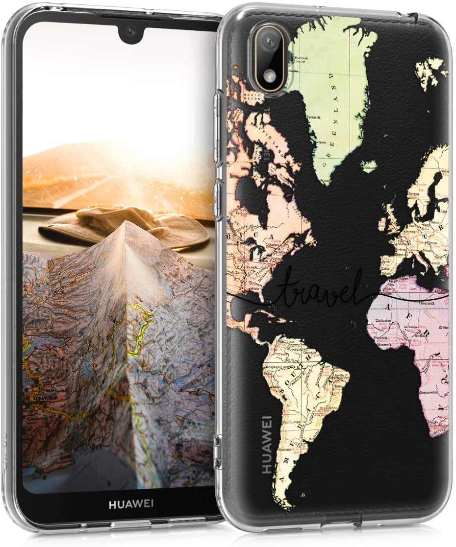 KW Huawei Y5 2019 Θήκη Σιλικόνης TPU Design Travel - Multicolor / Black - Διάφανη - 52158.01