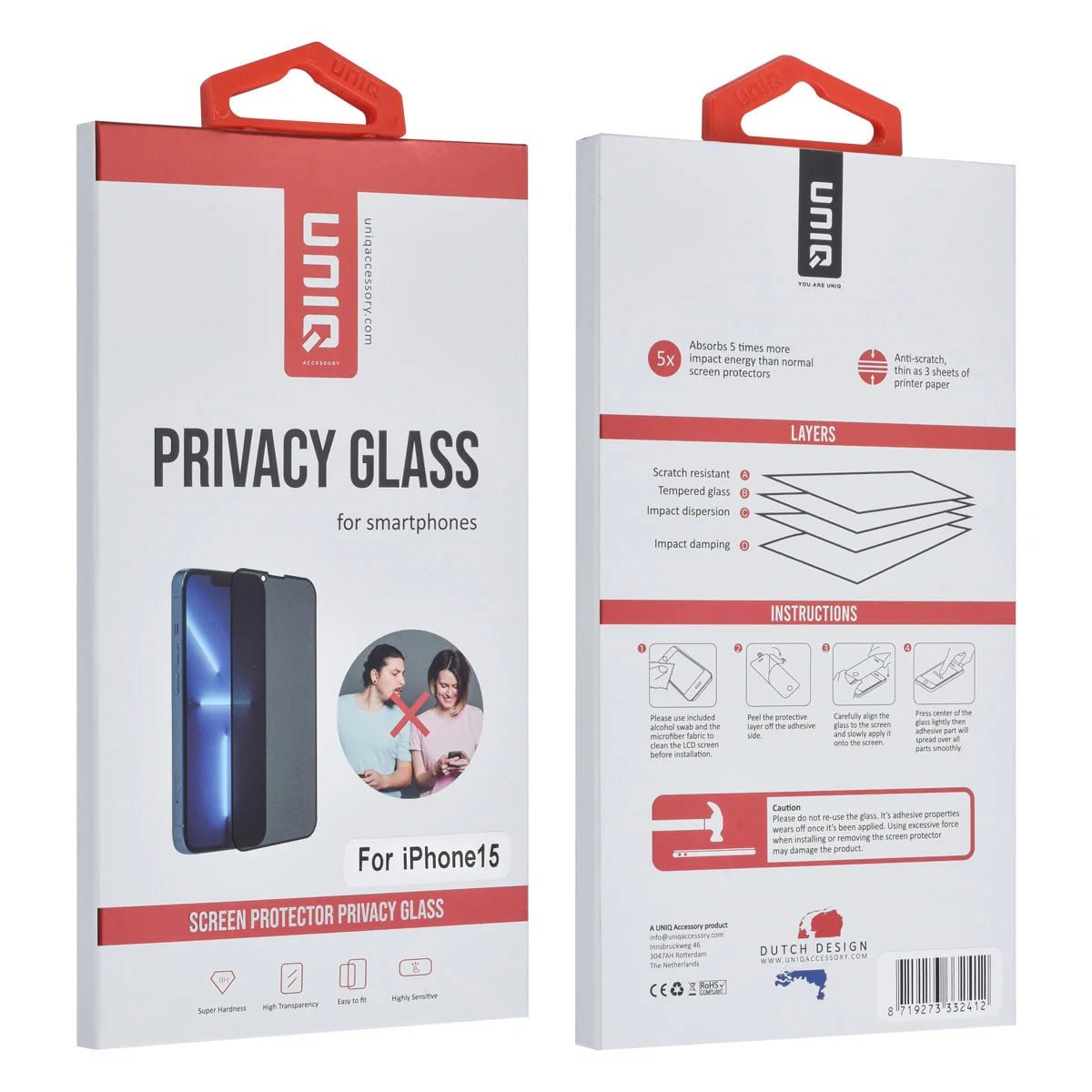 Tuniq iPhone 15 - Privacy Προστασία Οθόνης - Full Screen Αντιχαρακτικό Γυαλί Tempered Glass - Μαύρο