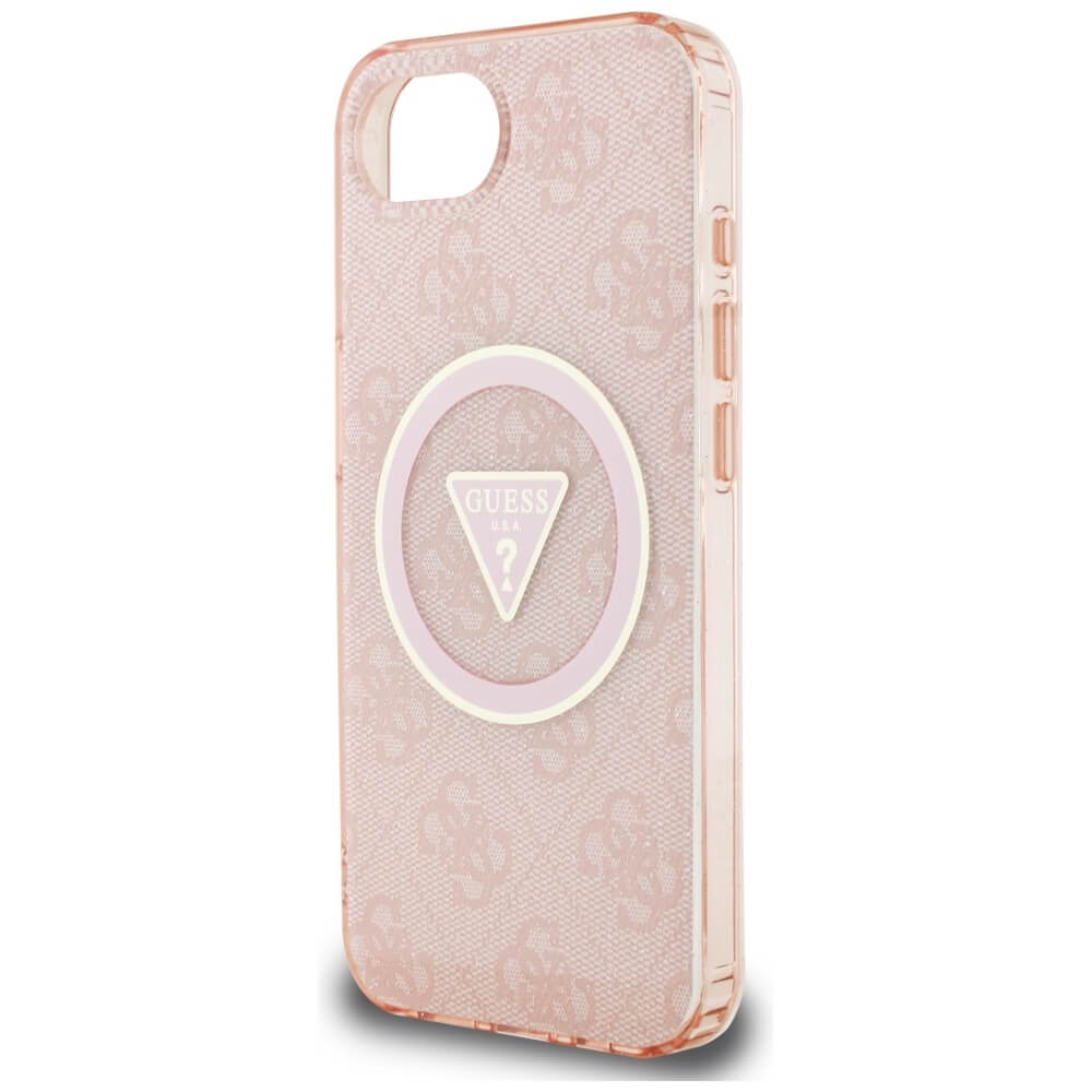 Guess iPhone 16e - IML Metal Glitter 4G Circle Triangle MagSafe - Σκληρή Θήκη με Πλαίσιο Σιλικόνης και MagSafe - Pink - GUHMPSE4HG4PRTGP