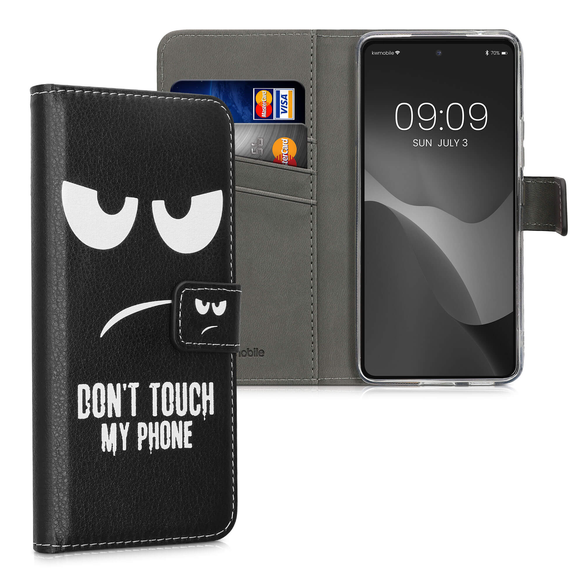 KW Samsung Galaxy A53 5G Θήκη Πορτοφόλι Stand - Design Don't touch my Phone - Black / White - 58008.03