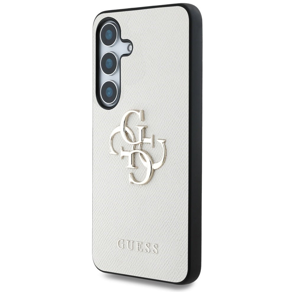 Guess Samsung Galaxy S25 - Grained Big 4G Logo Small Classic Logo - Σκληρή Θήκη με Επένδυση από Οικολογικό Δέρμα - Beige - GUHCS25SPGT4MBE
