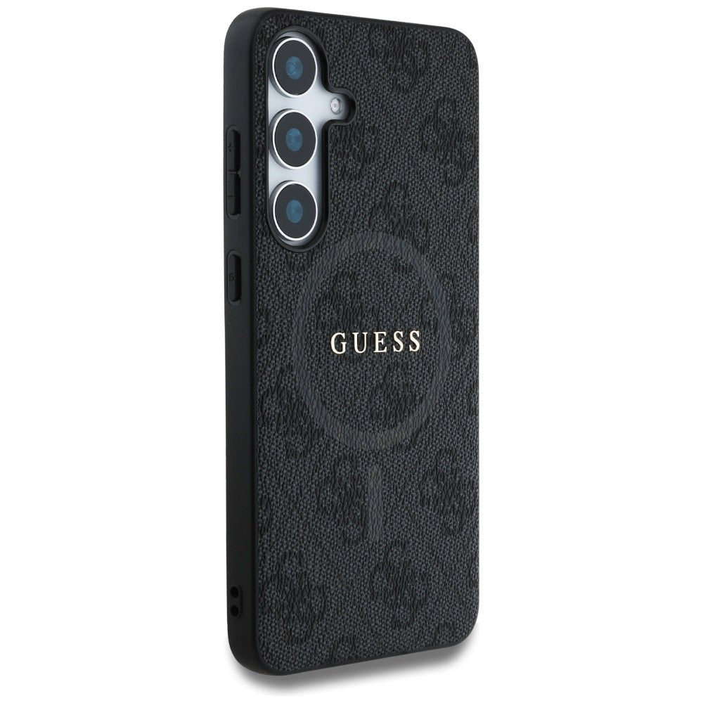 Guess Samsung Galaxy S25 Plus - Leather 4G Colored Ring Classic Logo - MagSafe Θήκη με Επένδυση Συνθετικού Δέρματος - Black - GUHMS25MG4GFRK