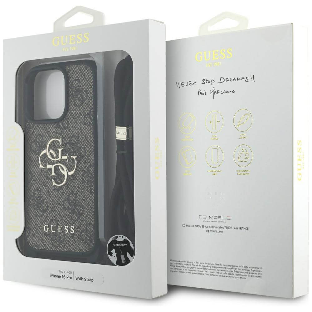 Guess iPhone 16 Pro - 4G Big Logo Cord Stap Crossbody - Θήκη με Επένδυση Συνθετικού Δέρματος και Λουράκι - Brown - GUHCP16LP4GMGCRW