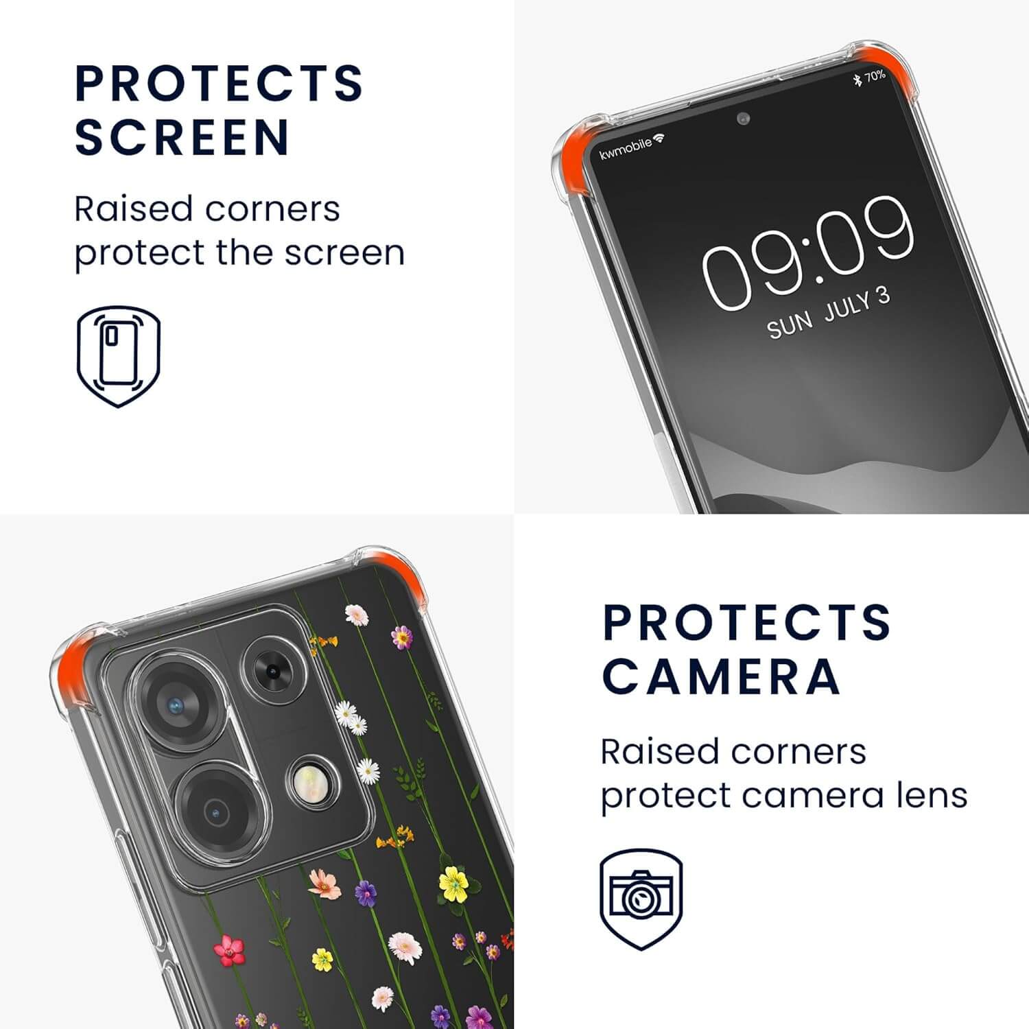 KW Xiaomi Redmi Note 13 Pro 5G / Poco X6 5G Θήκη Σιλικόνης TPU με Λουράκι - Design Wild Flowers - Multicolor / Διάφανη