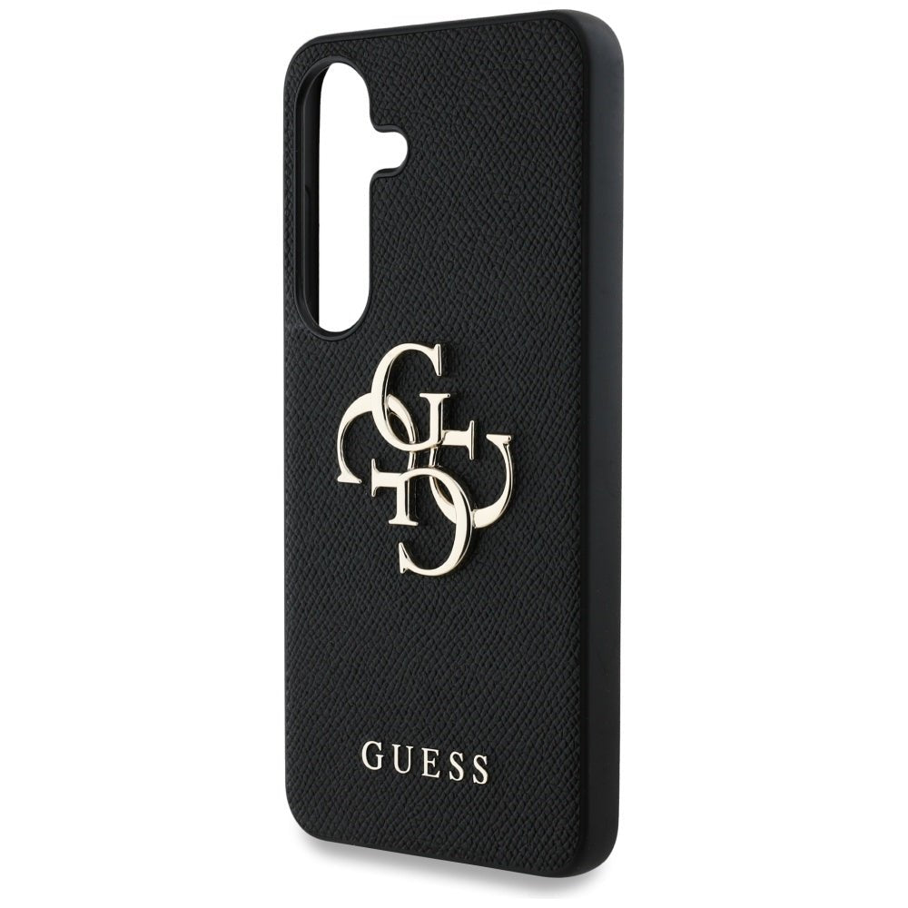 Guess Samsung Galaxy S25 - Grained Big 4G Logo Small Classic Logo - Σκληρή Θήκη με Επένδυση από Οικολογικό Δέρμα - Black - GUHCS25SPGT4MBK