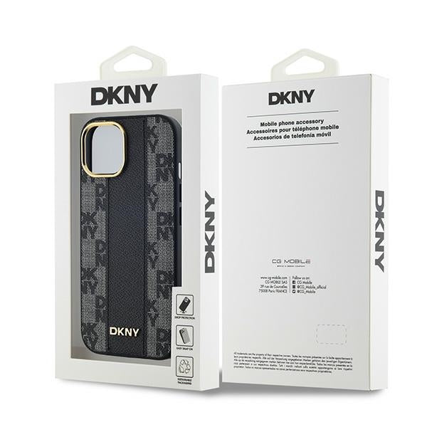 DKNY iPhone 15 Plus / 14 Plus - Leather Checkered Mono Pattern MagSafe Σκληρή Θήκη με Επένδυση Συνθετικού Δέρματος - Black