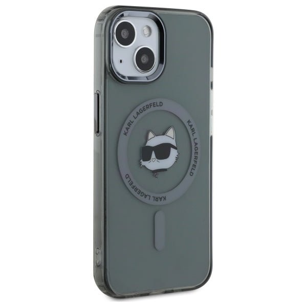 Karl Lagerfeld iPhone 15 - IML Metal Choupette Head - MagSafe Σκληρή Θήκη με Πλαίσιο Σιλικόνης - Black - KLHMP15SHLSCHK