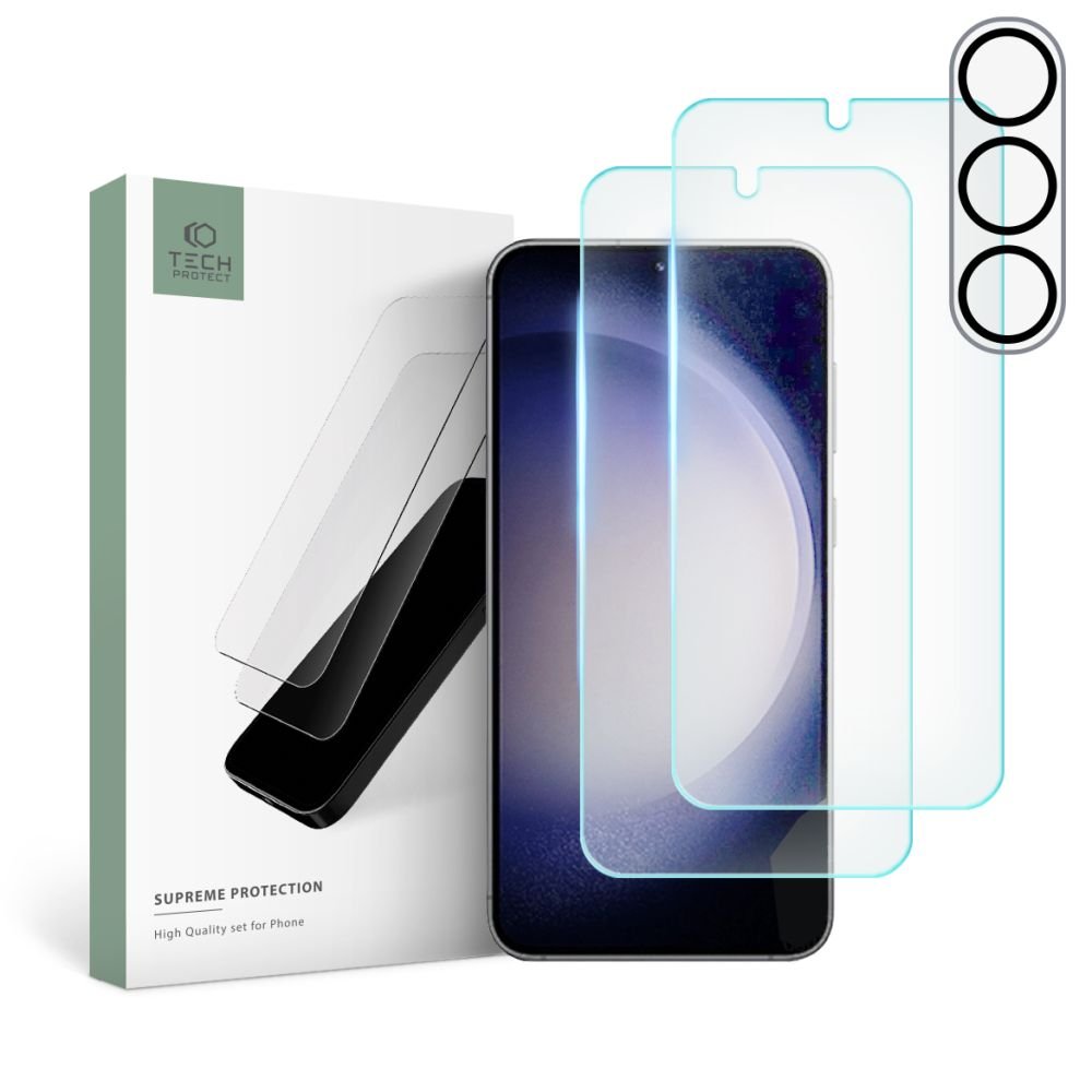 Tech - Protect Samsung Galaxy S23 Supreme Set - Σετ με 2 Tempered Glass Αντιχαρακτικά Γυαλιά Οθόνης και 1 Αντιχαρακτικό Γυαλί για την Κάμερα - Διάφανα