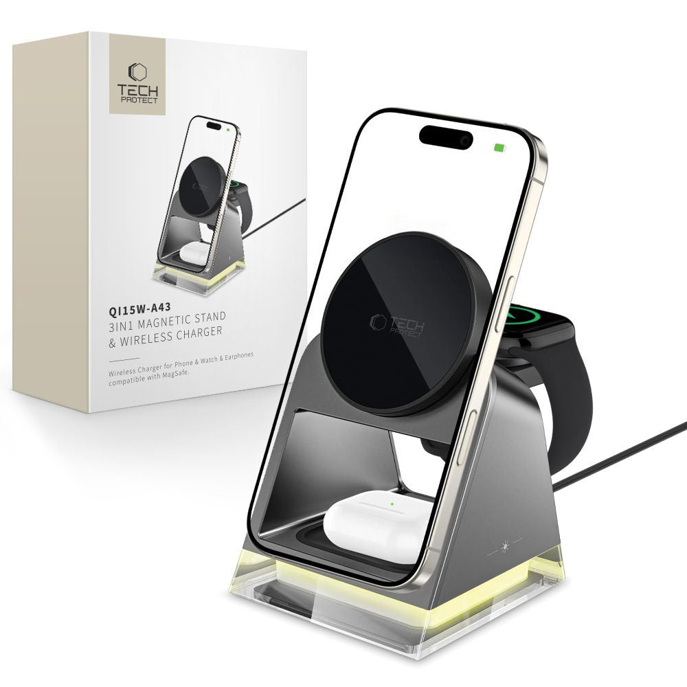 Tech - Protect QI15W - A43 3in1 Ασύρματος Μαγνητικός Φορτιστής MagSafe - Black