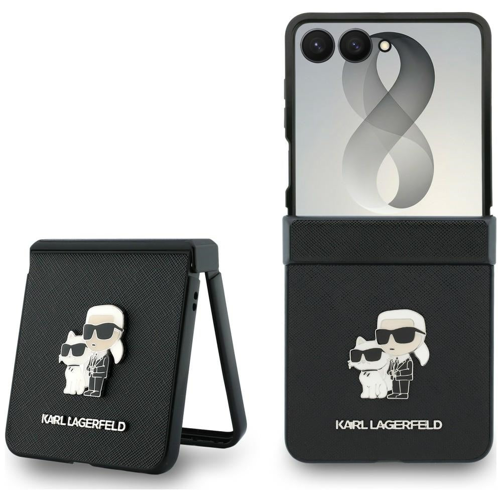 Karl Lagerfeld Samsung Galaxy Z Flip8 - Σκληρή Θήκη με Επένδυση Συνθετικού Δέρματος MagSafe - Karl and Choupette Saffiano Pins - Black