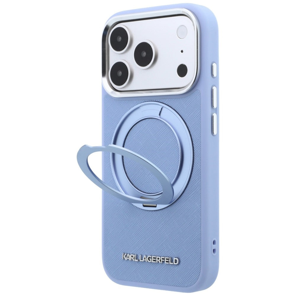 Karl Lagerfeld iPhone 18 Pro / iPhone 17 Pro - Σκληρή Θήκη με Δαχτυλίδι Συγκράτησης MagSafe - Ring Stand 360 Saffiano - Blue