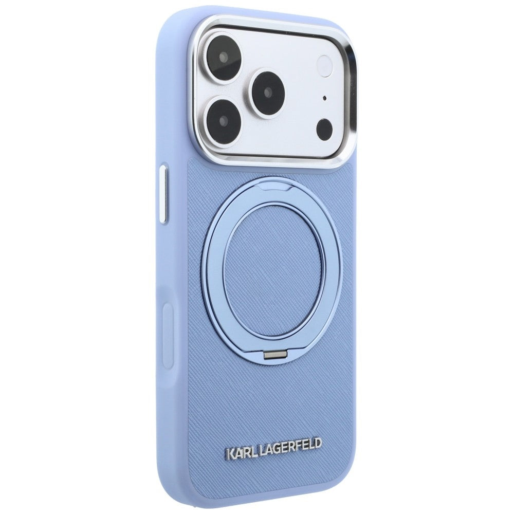Karl Lagerfeld iPhone 18 Pro / iPhone 17 Pro - Σκληρή Θήκη με Δαχτυλίδι Συγκράτησης MagSafe - Ring Stand 360 Saffiano - Blue