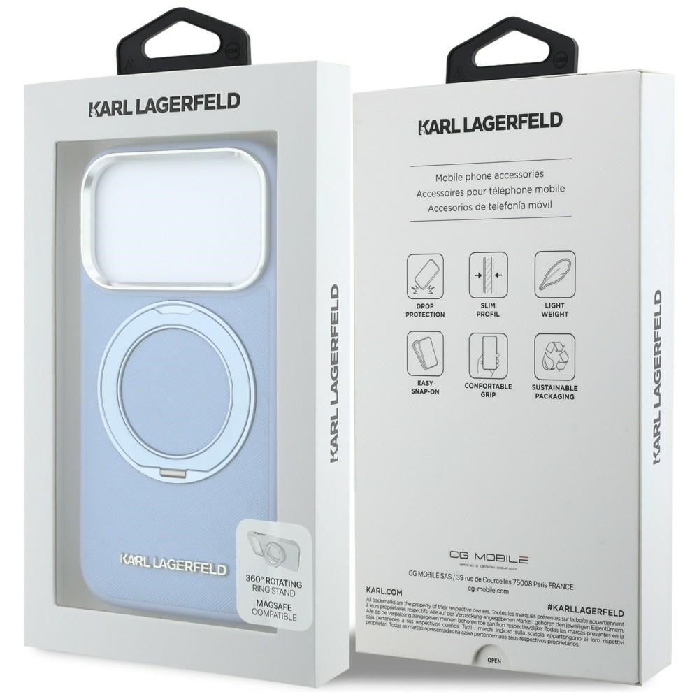 Karl Lagerfeld iPhone 18 Pro / iPhone 17 Pro - Σκληρή Θήκη με Δαχτυλίδι Συγκράτησης MagSafe - Ring Stand 360 Saffiano - Blue