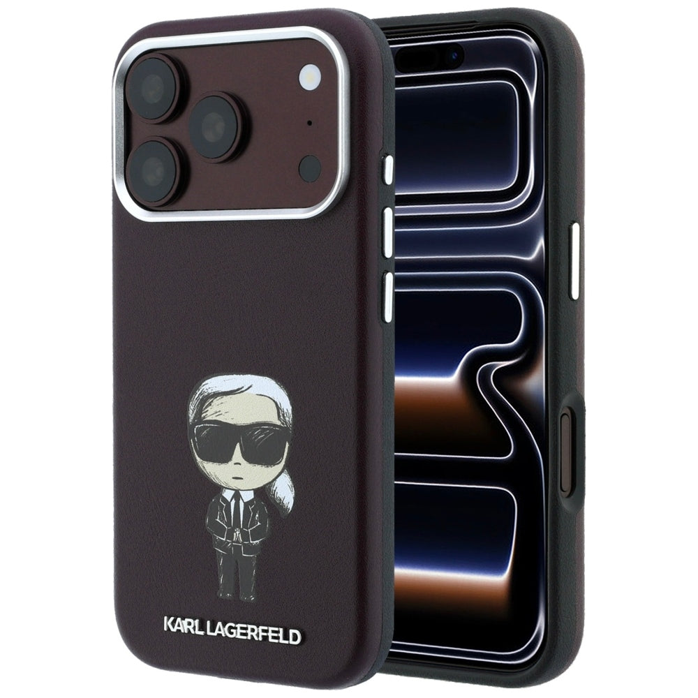 Karl Lagerfeld iPhone 17 Pro / iPhone 18 Pro - Σκληρή Θήκη με Επένδυση Συνθετικού Δέρματος και Πλαίσιο Σιλικόνης - Smooth Ikonik Sketch MagSafe - Burgundy