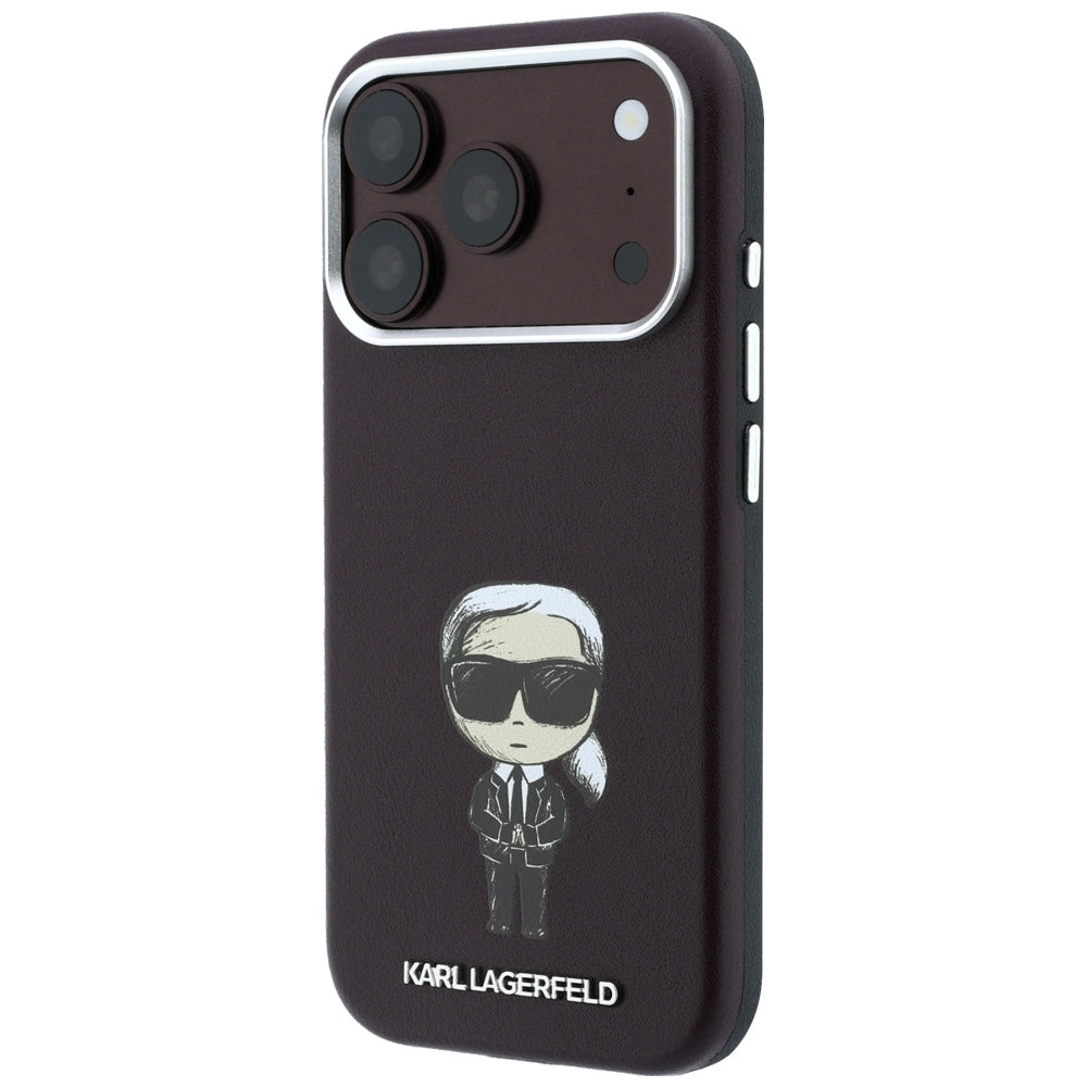 Karl Lagerfeld iPhone 17 Pro / iPhone 18 Pro - Σκληρή Θήκη με Επένδυση Συνθετικού Δέρματος και Πλαίσιο Σιλικόνης - Smooth Ikonik Sketch MagSafe - Burgundy