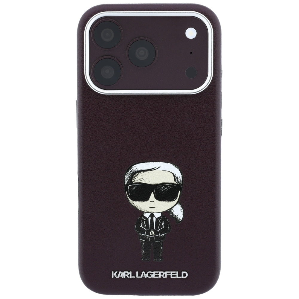 Karl Lagerfeld iPhone 17 Pro / iPhone 18 Pro - Σκληρή Θήκη με Επένδυση Συνθετικού Δέρματος και Πλαίσιο Σιλικόνης - Smooth Ikonik Sketch MagSafe - Burgundy