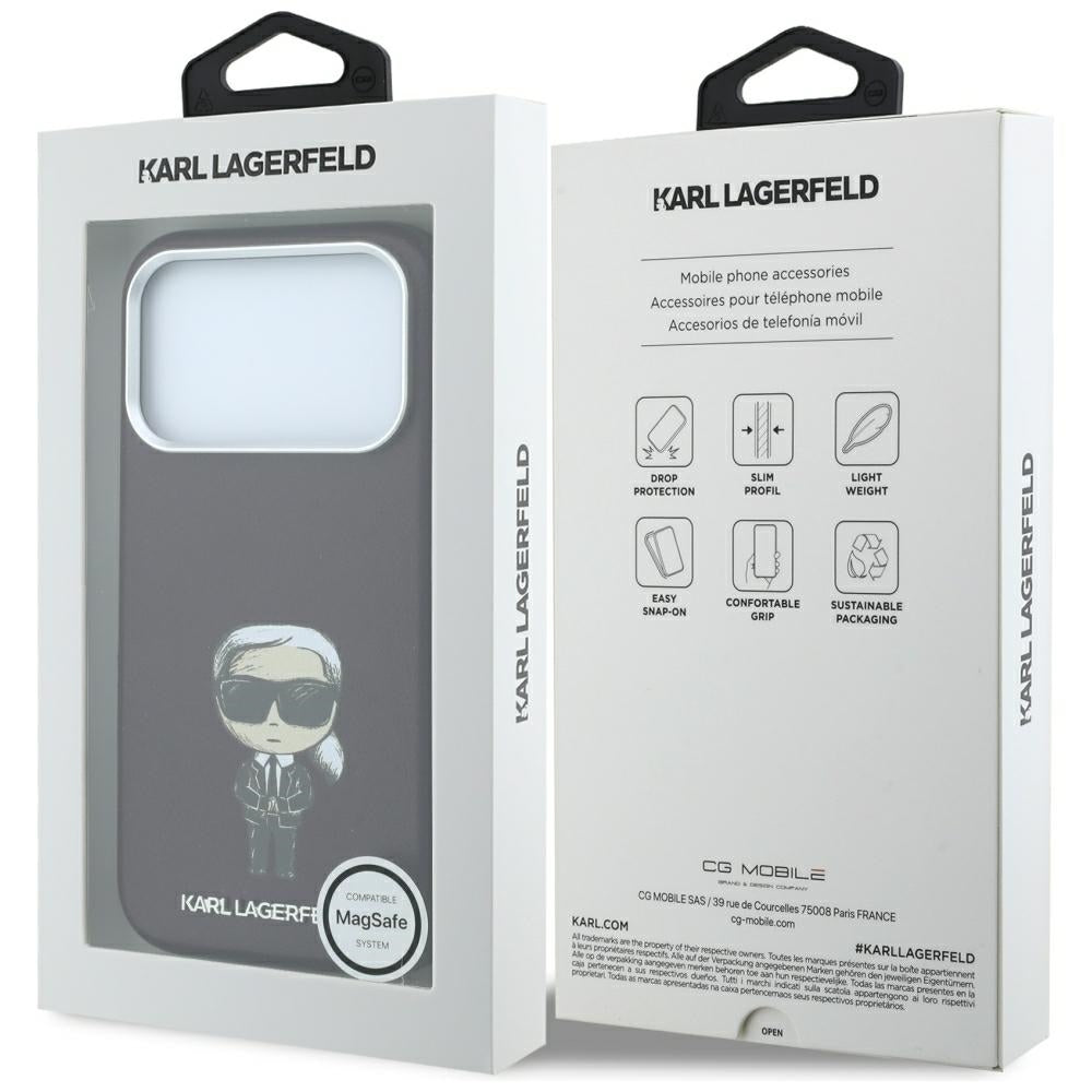 Karl Lagerfeld iPhone 17 Pro / iPhone 18 Pro - Σκληρή Θήκη με Επένδυση Συνθετικού Δέρματος και Πλαίσιο Σιλικόνης - Smooth Ikonik Sketch MagSafe - Burgundy