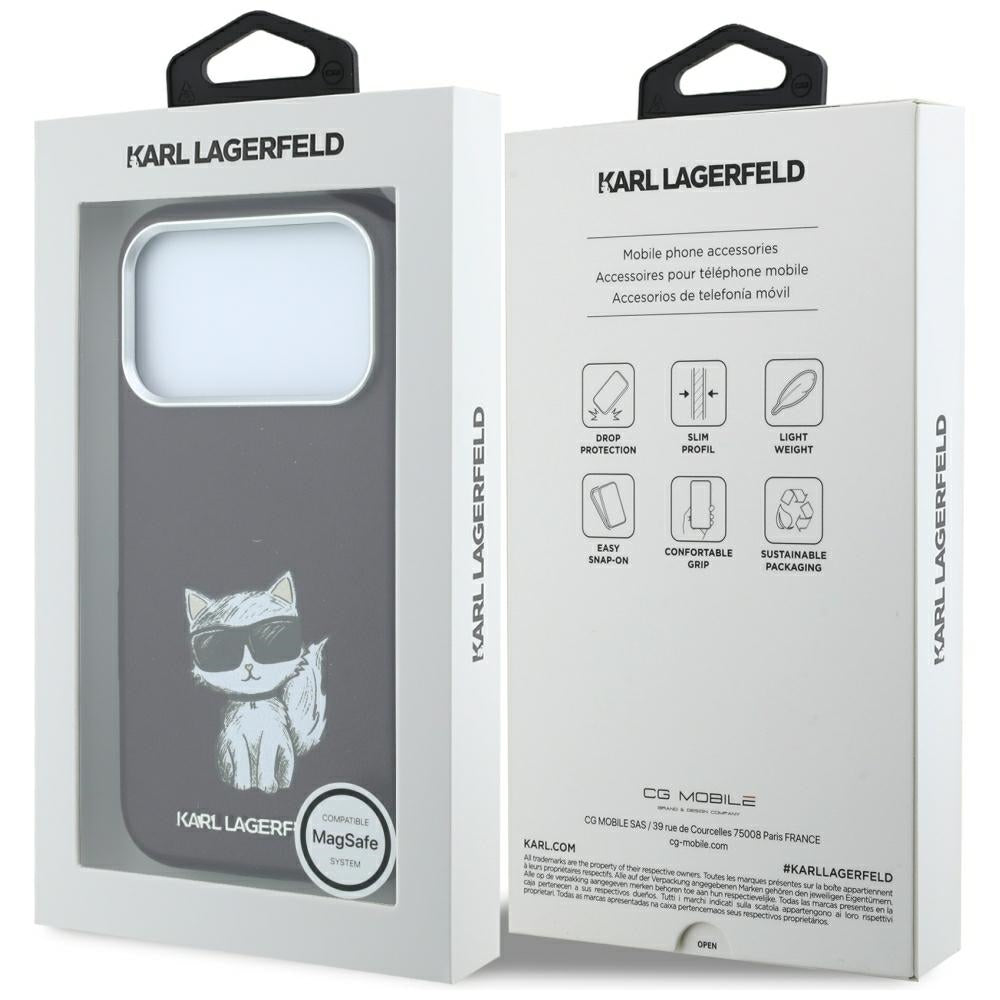 Karl Lagerfeld iPhone 17 Pro / iPhone 18 Pro - Σκληρή Θήκη με Επένδυση Συνθετικού Δέρματος και Πλαίσιο Σιλικόνης - Smooth Choupette Sketch MagSafe - Burgundy