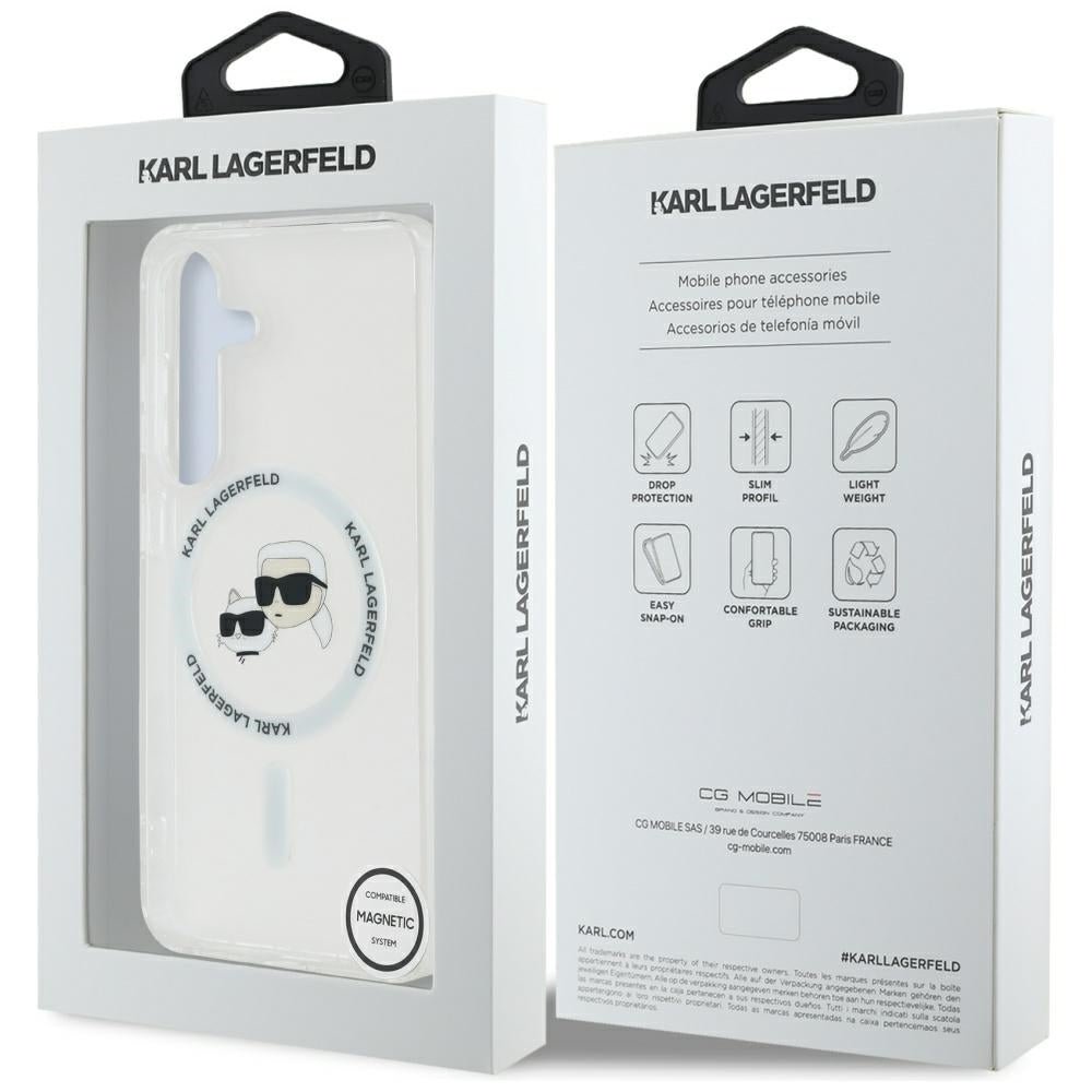 Karl Lagerfeld Samsung Galaxy S25 Plus - Button Karl and Choupette Heads Printed Logo - MagSafe Σκληρή Θήκη με Πλαίσιο Σιλικόνης - White - KLHMS25MHLSKCH