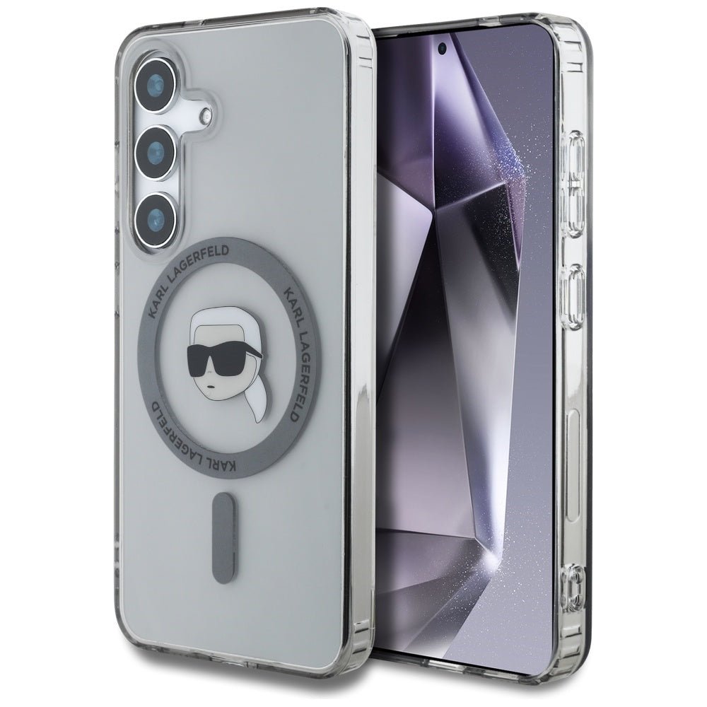 Karl Lagerfeld Samsung Galaxy S25 - Button Karl Head Printed Logo - MagSafe Σκληρή Θήκη με Πλαίσιο Σιλικόνης - Black - KLHMS25SHLSKIK