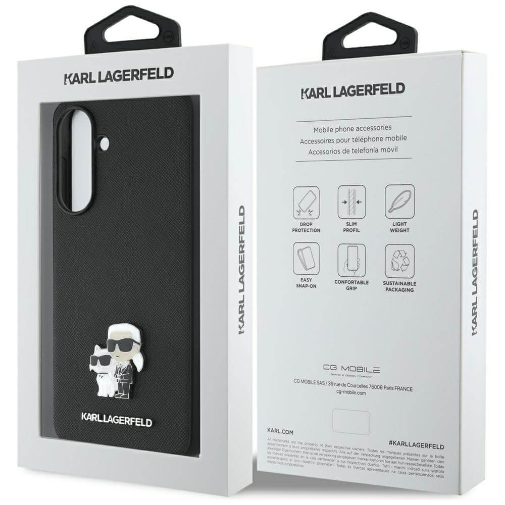 Karl Lagerfeld Samsung Galaxy A56 5G Saffiano Karl and Choupette Metal Logo Σκληρή Θήκη με Επένδυση Συνθετικού Δέρματος - Black - KLHCSA56PSAKCMPK