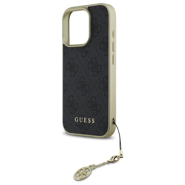 Guess iPhone 16 Pro Max - 4G Charms Collection - Θήκη με Επένδυση Συνθετικού Δέρματος - Black - GUHCP16XGF4GGR