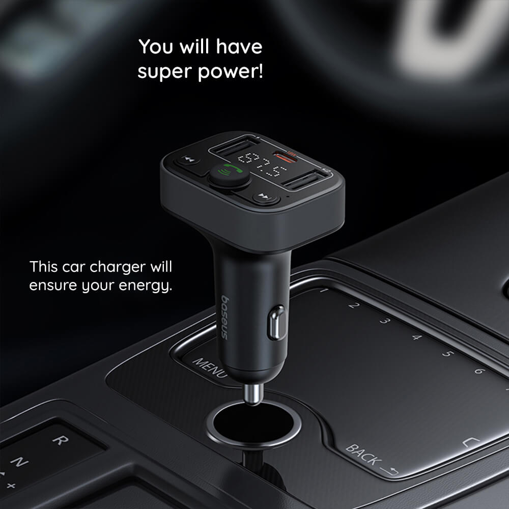 Baseus S - 09 Lite FM Transmitter με 2 Θύρες USB και 1 Θύρα Type - C για Αναπαραγωγή Μουσικής / Φόρτιση Κινητών στο Αυτοκίνητο - Cluster Black
