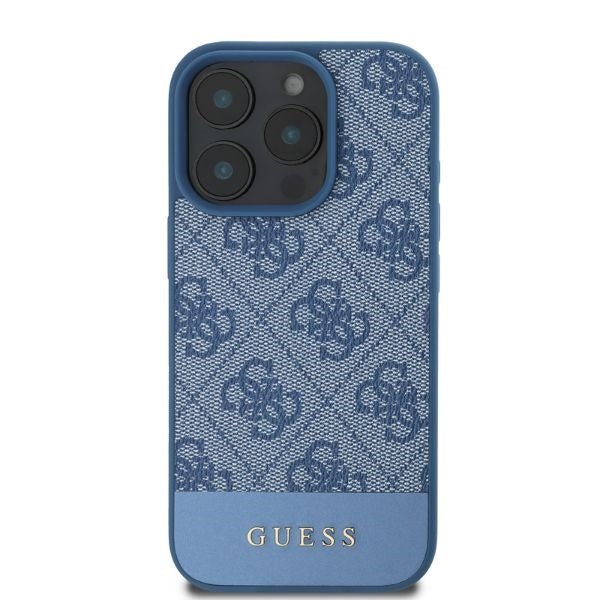 Guess iPhone 16 Pro - 4G Bottom Stripe - Θήκη με Επένδυση Συνθετικού Δέρματος - Blue - GUHCP16LG4GLBL