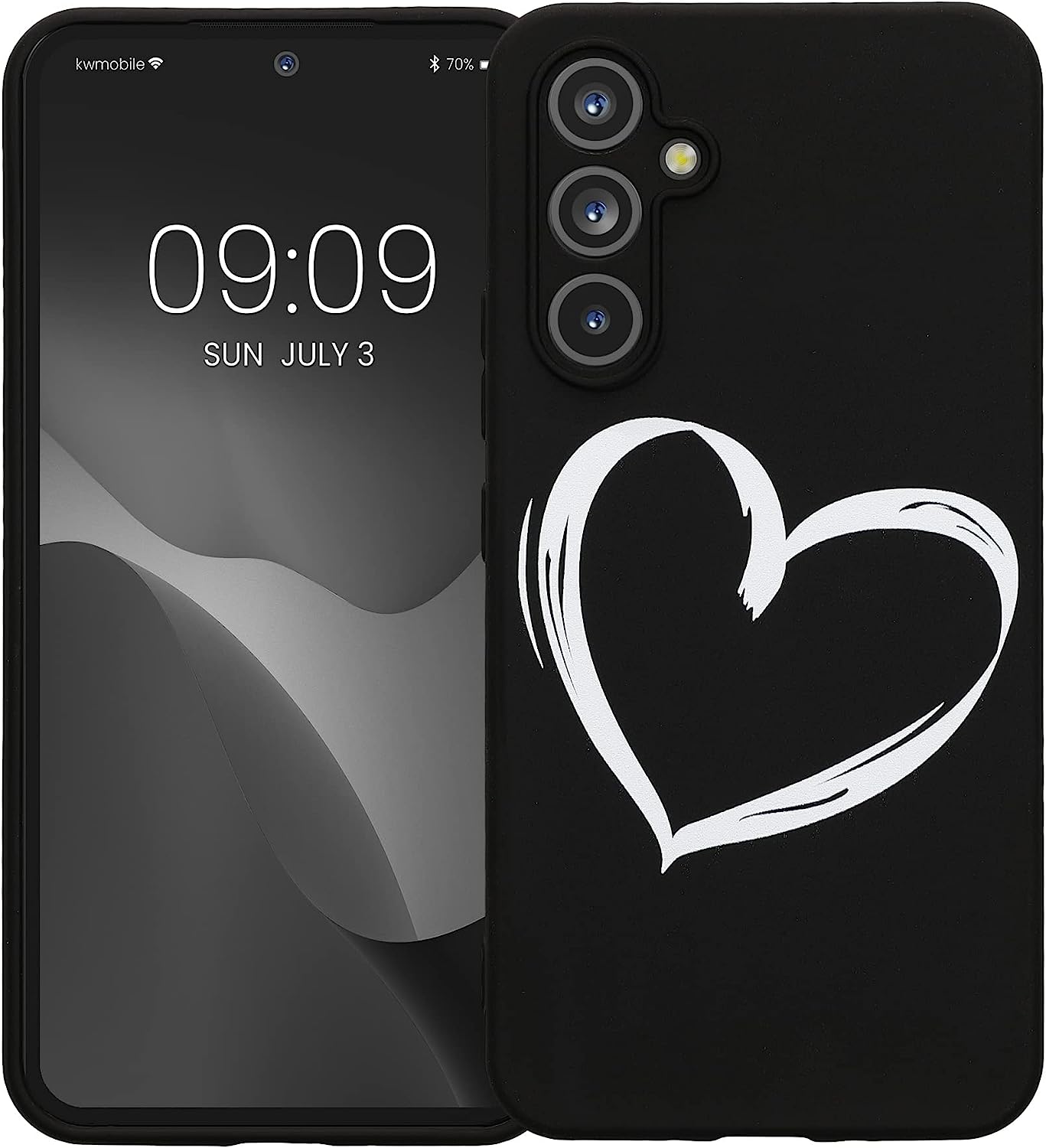 KW Samsung Galaxy A54 5G Θήκη Σιλικόνης Design Heart Brush - Black / White - 61246.02