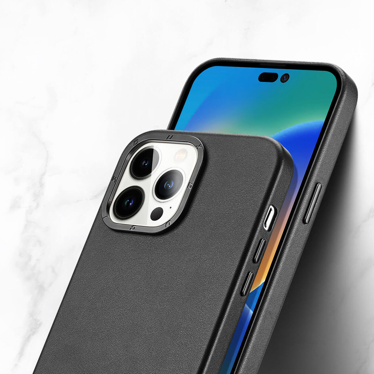 Dux Ducis iPhone 14 Pro Grit Leather Case Θήκη με Επένδυση Συνθετικού Δέρματος και MagSafe - Black