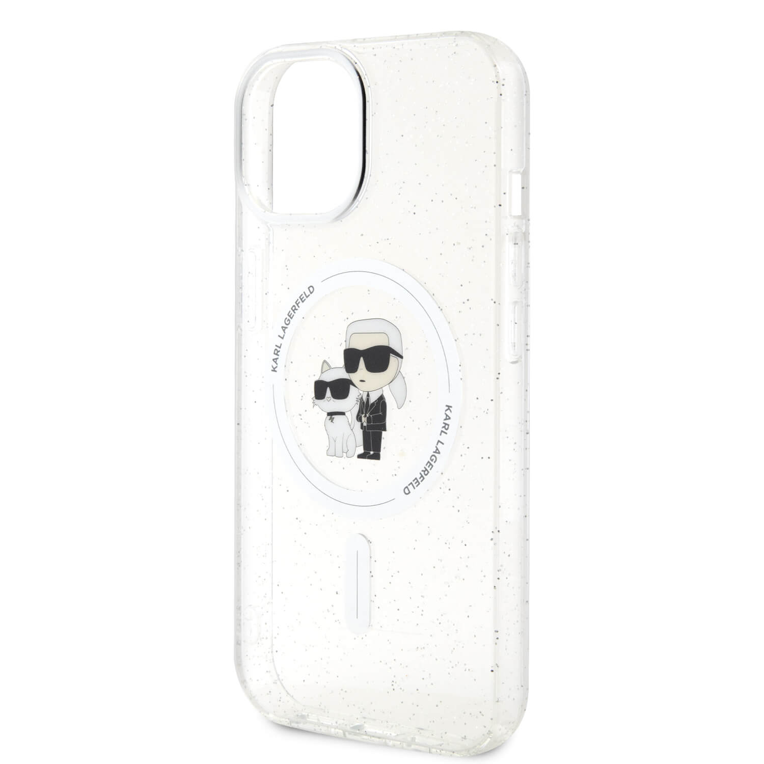 Karl Lagerfeld iPhone 15 Plus / 14 Plus - Karl and Choupette Glitter Magsafe Σκληρή Θήκη με Πλαίσιο Σιλικόνης και MagSafe - Διάφανη - KLHMP15MHGKCNOT