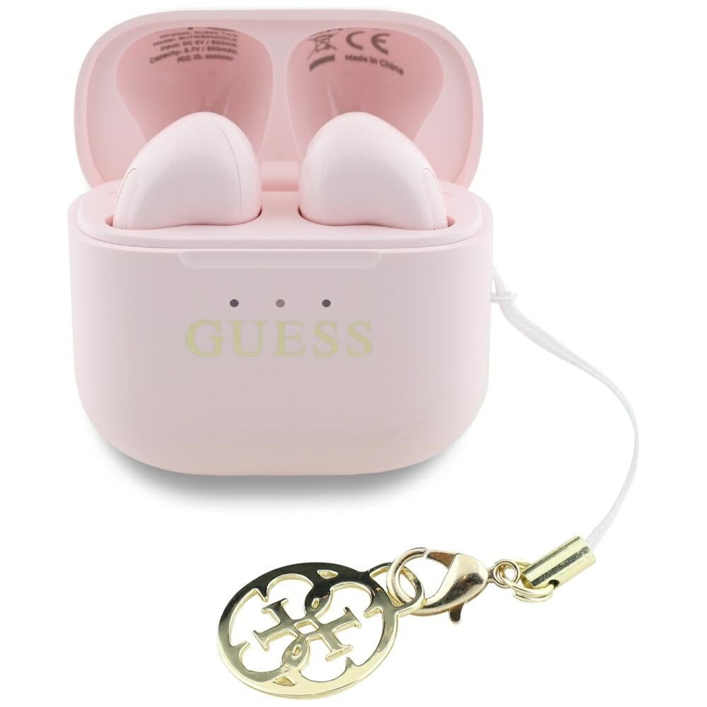 Guess TWS Glossy Effect Printed Classic Logo and Charm - Bluetooth 5.4 - Ασύρματα ακουστικά για Κλήσεις / Μουσική - Pink