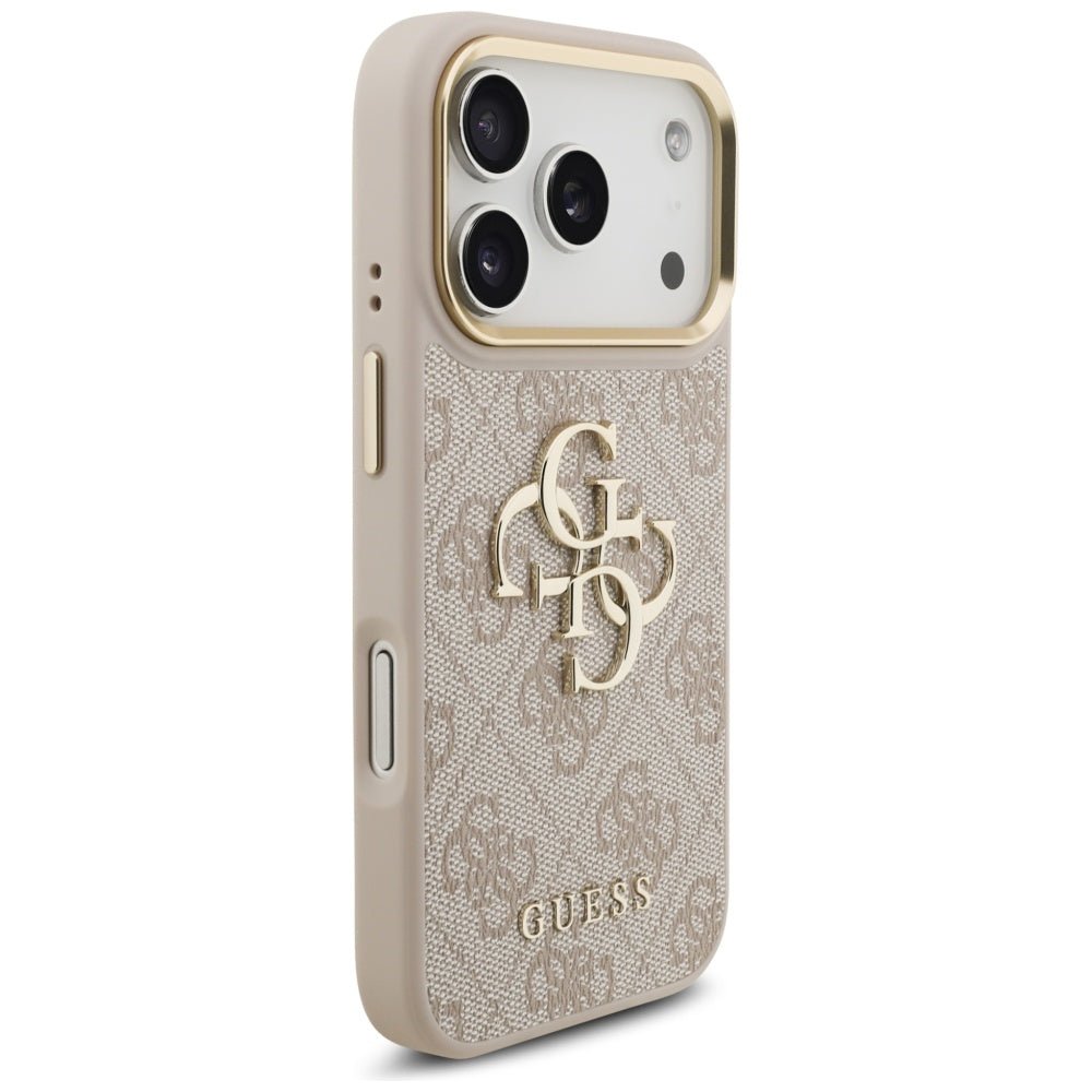 Guess iPhone 17 Pro - 4G Big 4G Classic Logo - Σκληρή Θήκη με Πλαίσιο Σιλικόνης και Επένδυση από Οικολογικό Δέρμα - Pink / Gold - GUHCP17L4GMGCPI