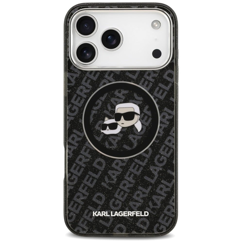 Karl Lagerfeld iPhone 17 Pro Max - IML Glitter Karl and Choupette Heads Logo MagSafe - Σκληρή Θήκη με Πλαίσιο Σιλικόνης - Black - KLHMP17XHMKBKCHOK