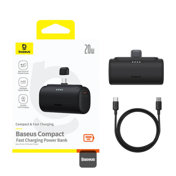 Baseus Compact Series Type - C - PowerBank 5000mAh 20W με Καλώδιο Type - C to Type - C - Black - P10068306113 - 00