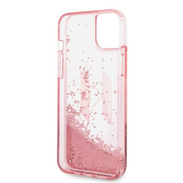 Karl Lagerfeld iPhone 14 Plus / 15 Plus - Liquid Glitter Big KL Σκληρή Θήκη με Πλαίσιο Σιλικόνης - Διάφανη / Pink - KLHCP14MLBKLCP