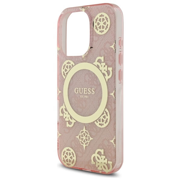 Guess iPhone 16 Pro Max - IML Peony On 4G Background MagSafe - Θήκη με Επένδυση Συνθετικού Δέρματος - Pink - GUHMP16XH4PYEEP