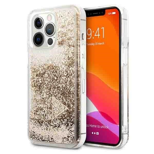 Guess iPhone 14 Pro - Glitter Charms Σκληρή Θήκη με Πλαίσιο Σιλικόνης - Gold - GUOHCP14LGLHFLGO