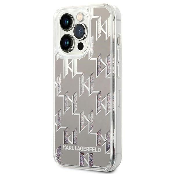 Karl Lagerfeld iPhone 14 Pro Max - Liquid Glitter Monogram Σκληρή Θήκη με Πλαίσιο Σιλικόνης - Silver - KLHCP14XLMNMS