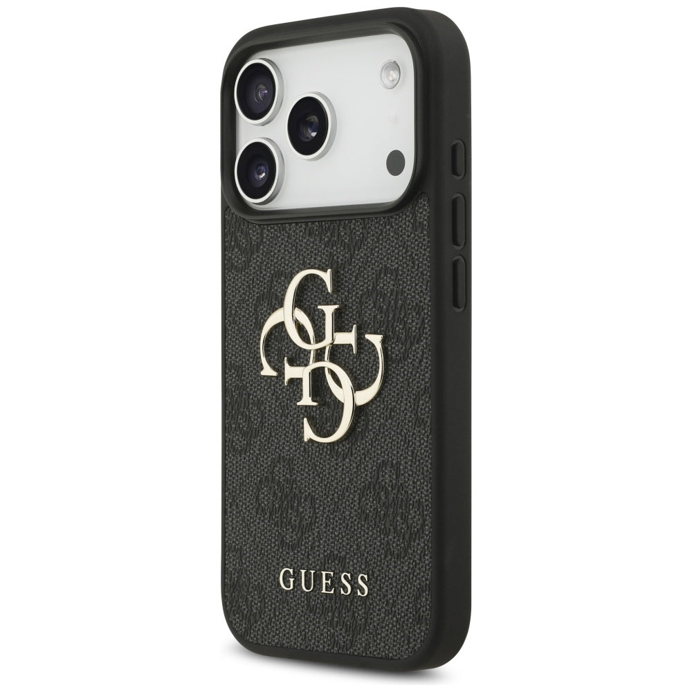 Guess iPhone 17 Pro - 4G Big Logo - Σκληρή Θήκη με Πλαίσιο Σιλικόνης και Επένδυση Συνθετικού Δέρματος - Black - GUHCP17L4GMGGR