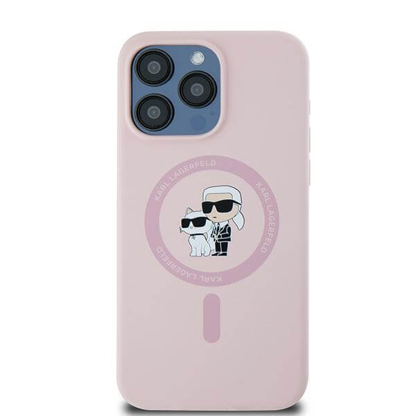 Karl Lagerfeld iPhone 15 Pro - Silicone Karl and Choupette - Θήκη Σιλικόνης με MagSafe - Pink - KLHMP15LSCMKCRHP