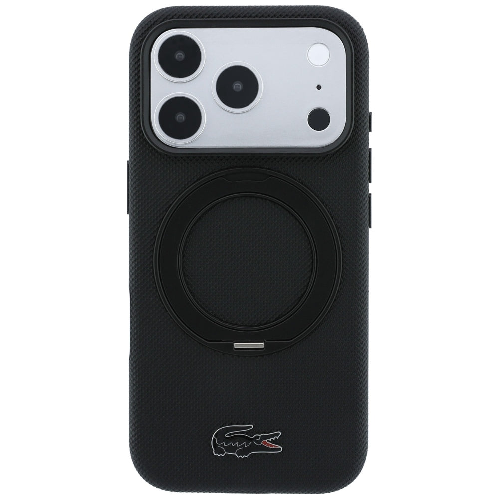 Lacoste iPhone 18 Pro / iPhone 17 Pro - Σκληρή Θήκη με Πλαίσιο Σιλικόνης και Δαχτυλίδι Συγκράτησης MagSafe - Petit Pique with Ring Stand - Black
