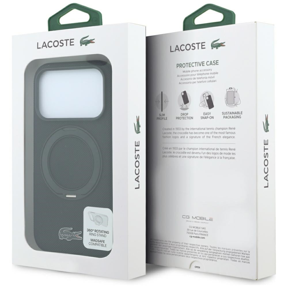 Lacoste iPhone 18 Pro / iPhone 17 Pro - Σκληρή Θήκη με Πλαίσιο Σιλικόνης και Δαχτυλίδι Συγκράτησης MagSafe - Petit Pique with Ring Stand - Black