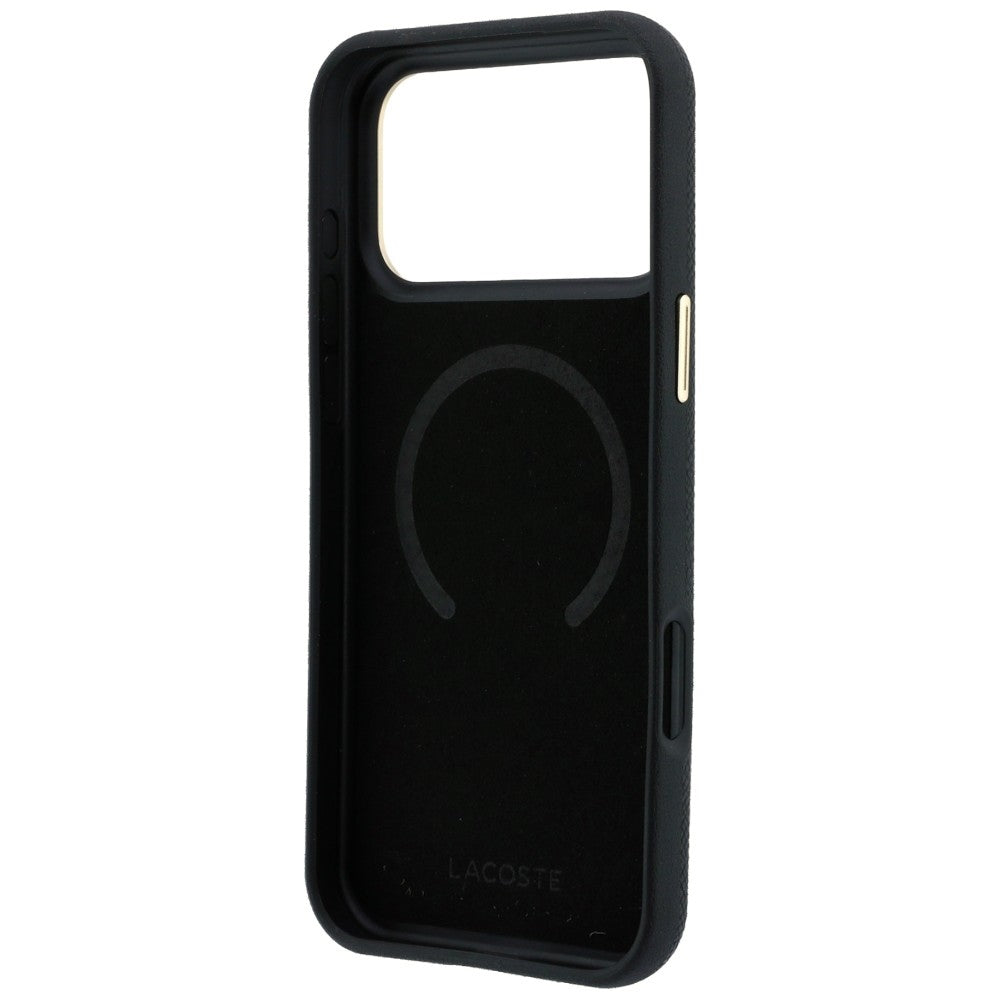 Lacoste iPhone 18 Pro / iPhone 17 Pro - Σκληρή Θήκη με Πλαίσιο Σιλικόνης και Επένδυση Οικολογικού Δέρματος MagSafe - Champs Elysees Embossed - Black