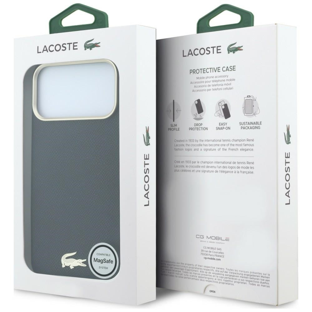 Lacoste iPhone 18 Pro / iPhone 17 Pro - Σκληρή Θήκη με Πλαίσιο Σιλικόνης και Επένδυση Οικολογικού Δέρματος MagSafe - Champs Elysees Embossed - Black