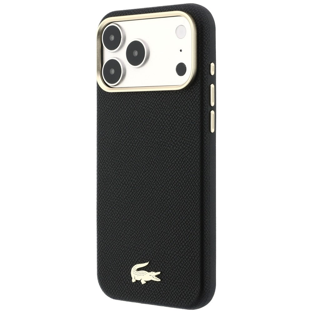 Lacoste iPhone 18 Pro / iPhone 17 Pro - Σκληρή Θήκη με Πλαίσιο Σιλικόνης και Επένδυση Οικολογικού Δέρματος MagSafe - Champs Elysees Embossed - Black