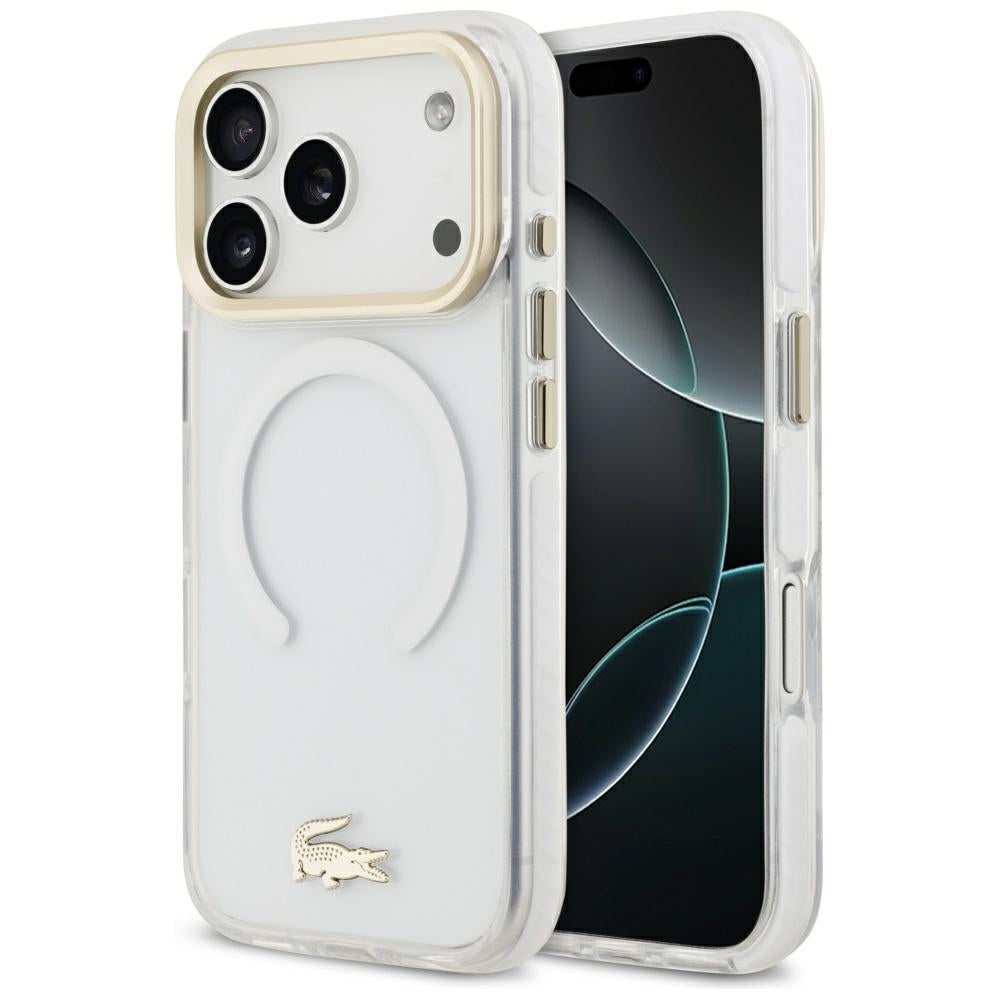 Lacoste iPhone 17 Pro / iPhone 18 Pro - Σκληρή Θήκη με Πλαίσιο Σιλικόνης - Shockproof IML Shockproof Gold Logo MagSafe - Clear